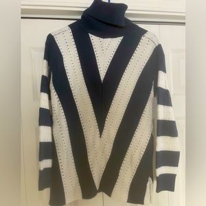 Blue and white turtleneck long sweater